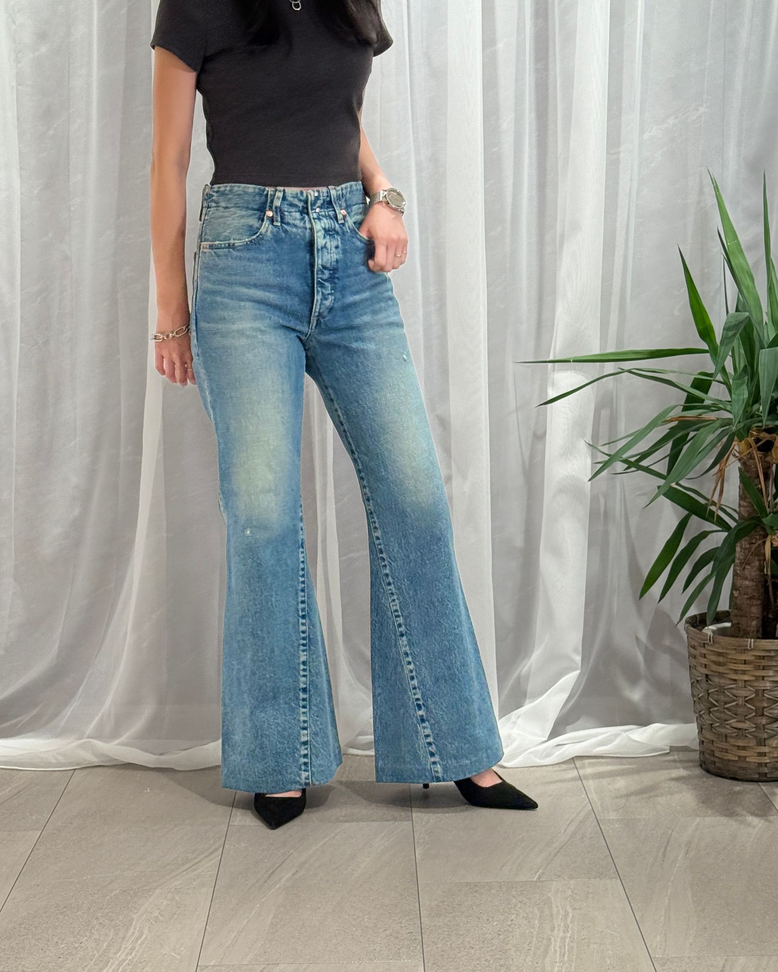 【25AW】FLARE JEAN TROUSERS / フレアジーンズ トラウザーズデニム (グリーンブルー) / レディース