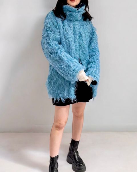 BIG COLLAR KNIT FUR JACKET (BLUE) / ビッグカラーニットファージャケット ブルー
