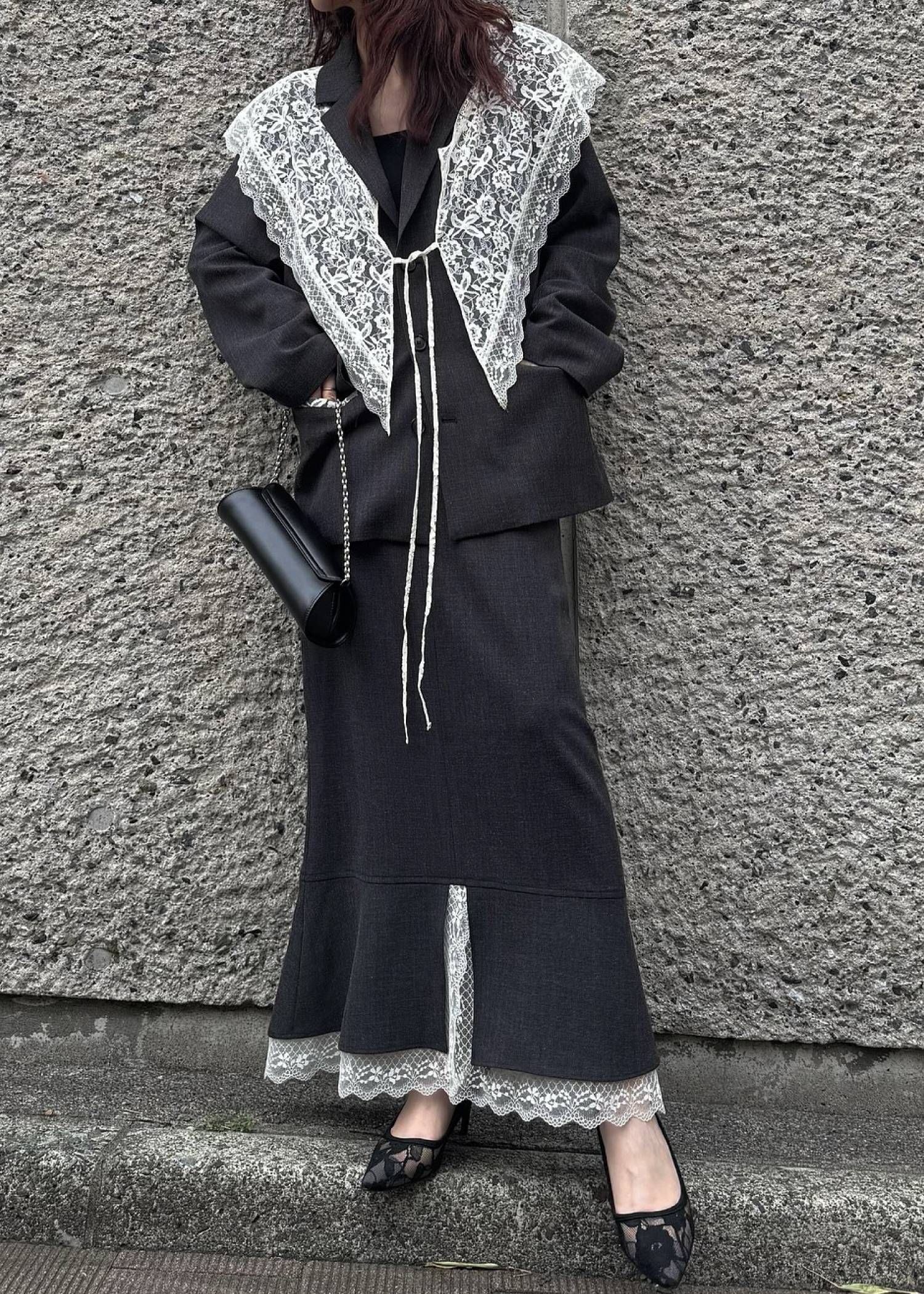 アレンジレース ジャケット (ブラック) arrangement lace shawl oversize JK (Black) /  26SS