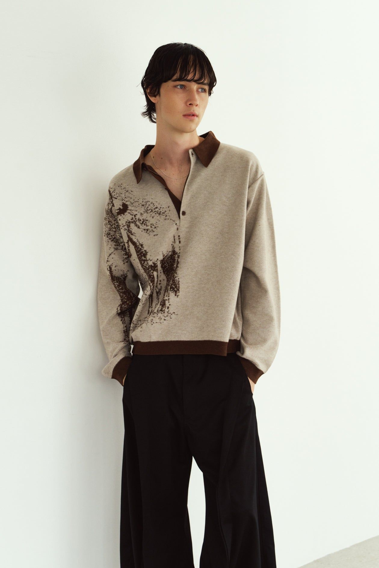 リバーシブル ジャガードポロニット (ブラウン) reversible jacquard polo knit(unisex) (Brown) / 26AW