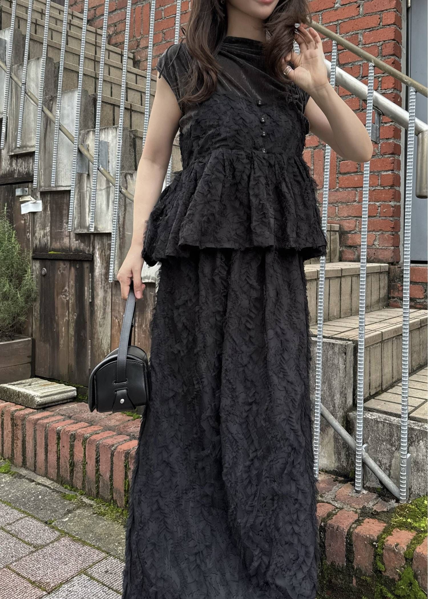 コクーンチュールスカート (ブラック) cocoon cut jacquard tulle gather SK (Black) /  26SS