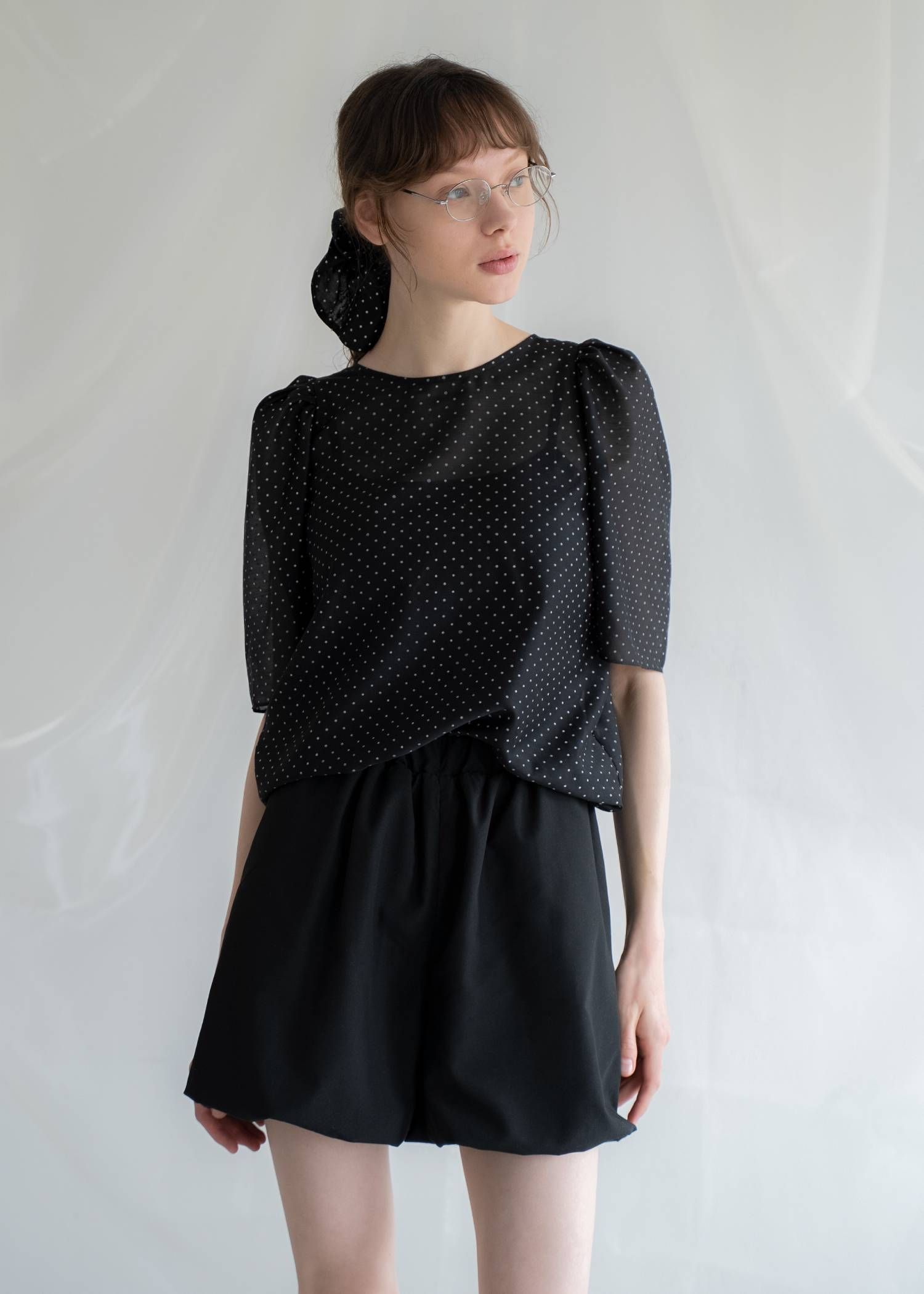UVカット バルーンショートパンツ (ブラック) balloon hem UV cut gather volume S/PT (Black) /  26SS