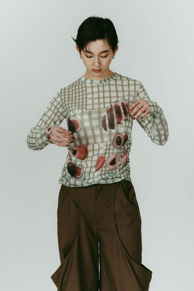 fruit-check print knit (Green) / フルーツチェックトップス (グリーン) / 26SS
