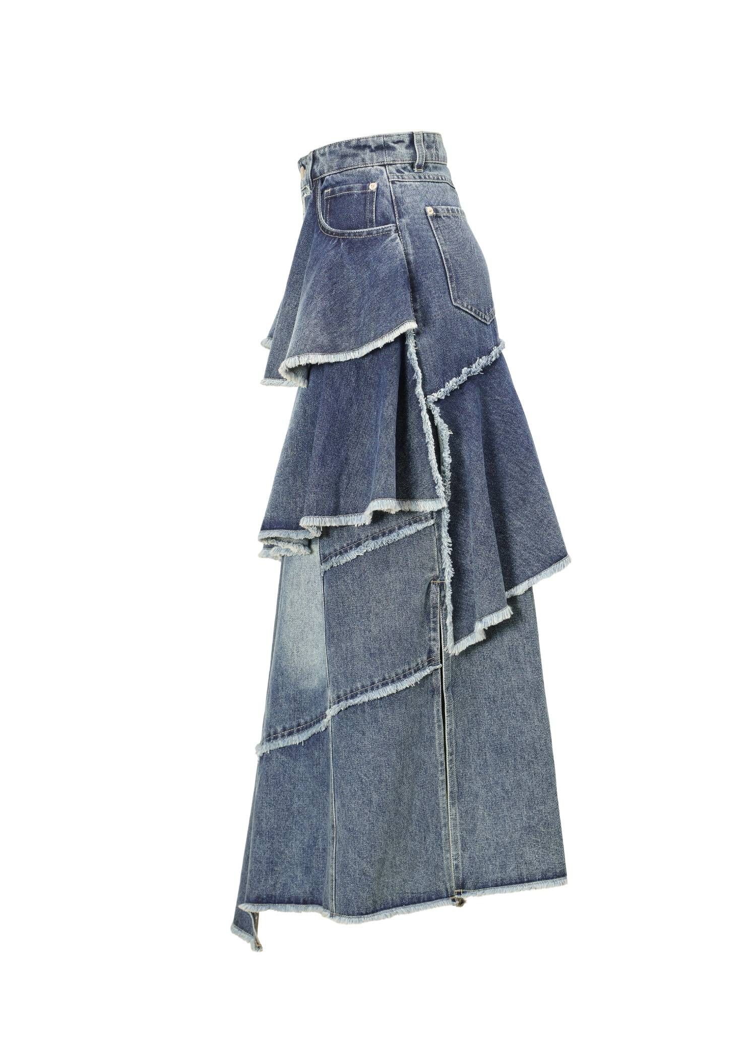 ランダム ティアードフリル デニムスカート (ブルー) random tiered frill denim SK (Blue) /  26SS