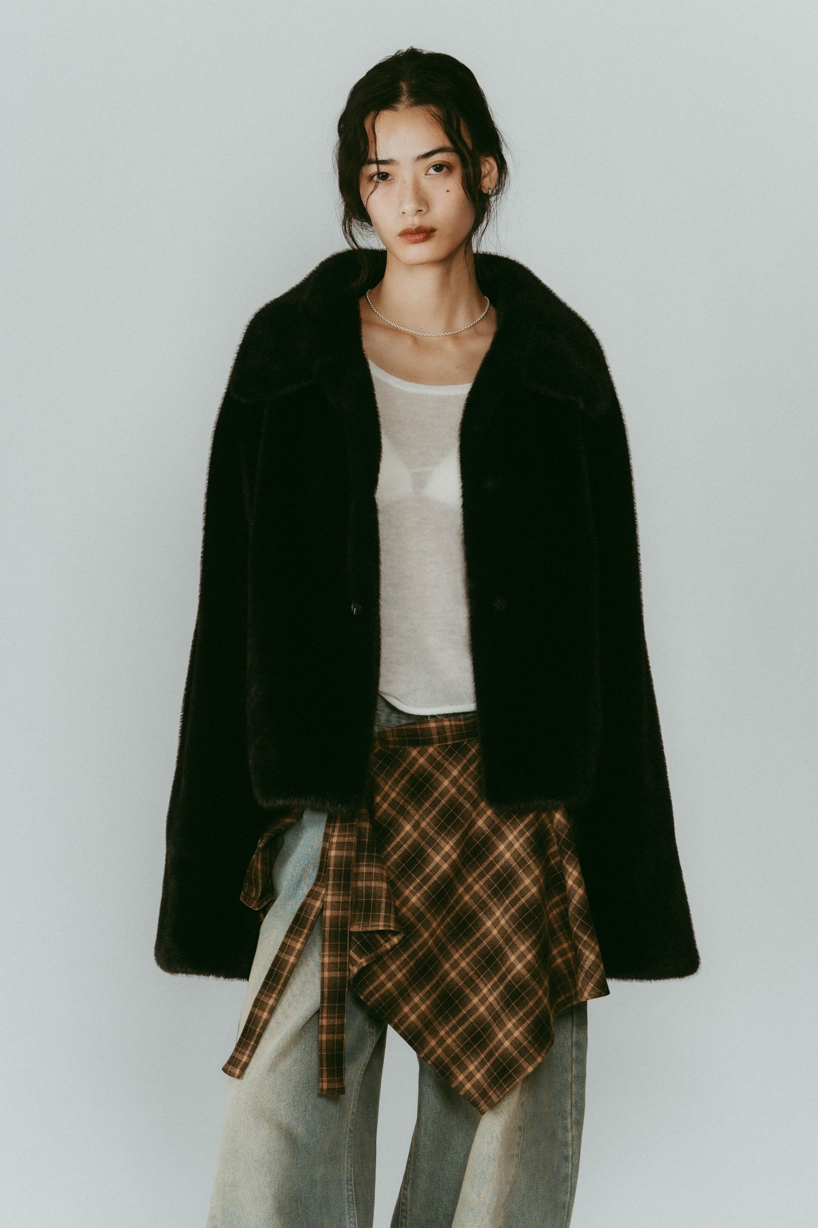 point collar fur coat / ポイントカラー ファーコートジャケット (ブラック) / 25AW