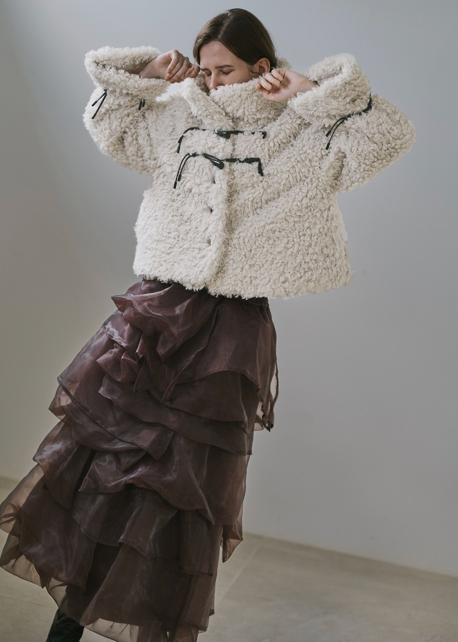 organdy random tiered pattern SK / オーガンジー ティアードスカート (ブラウン) / 25AW /