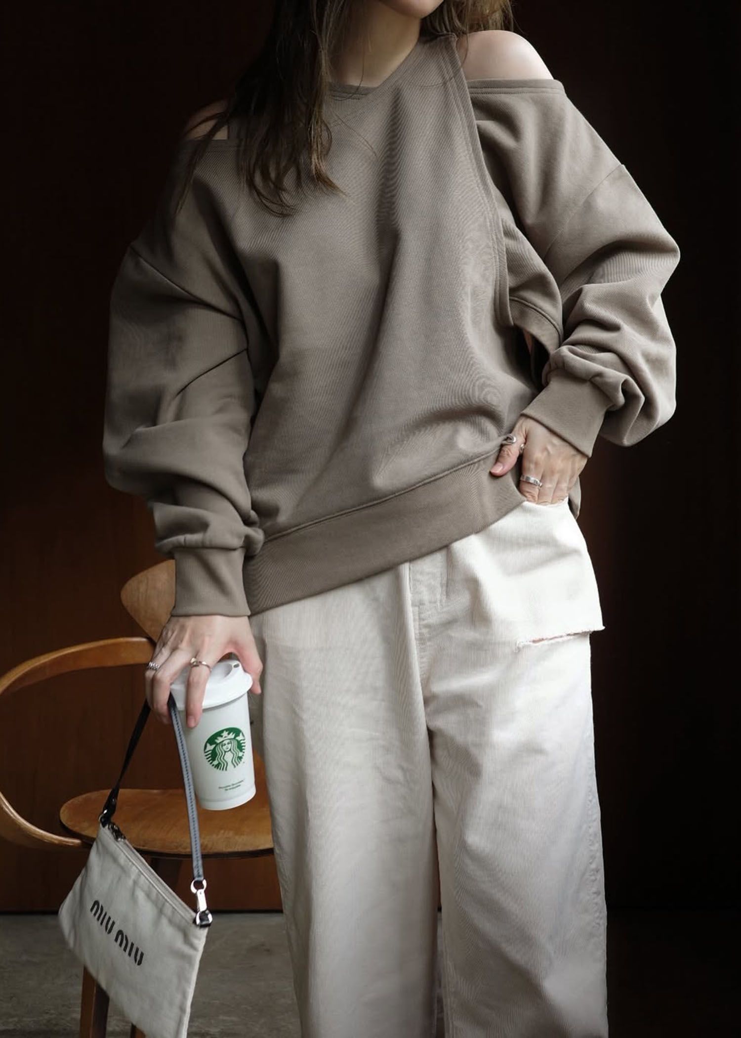 asymmetry 2 piece layered sweat / 2ピースレイヤードスウェット (カフェモカ) / 25AW /