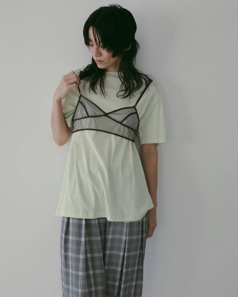 バイカラー チュールブラトップビスチェ (チャコールグレー) Bicolor Tulle Bratop (Cgray) /  26SS