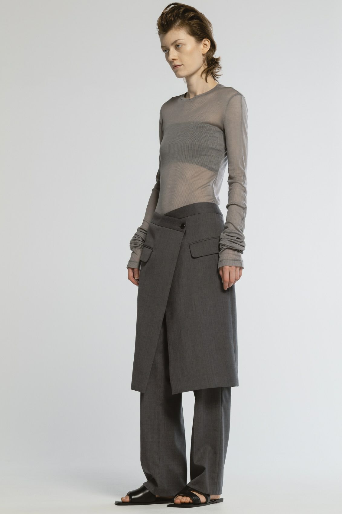【25SS】TENCEL CASHMERE RIB LONG SLEEVE T-SHIRT / テンセルカシミヤリブロンT (チャコールグレー)