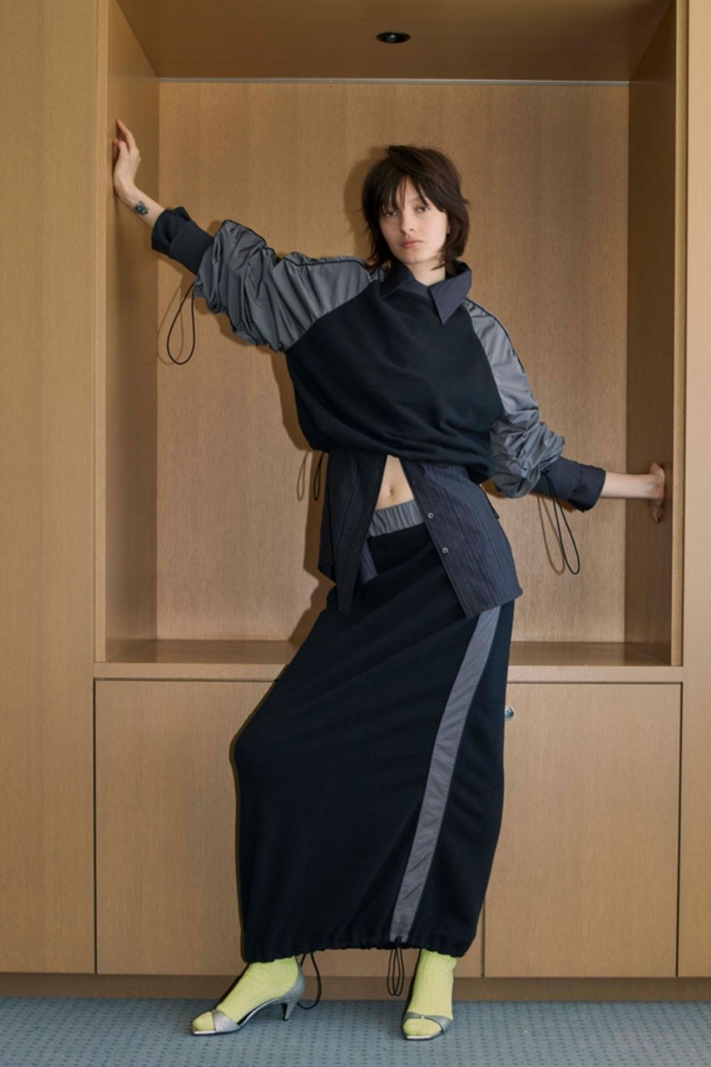 SPORTY SWEAT DOCKING TOPS (NOIR) / スポーティスウェットドッキングトップス ノワール