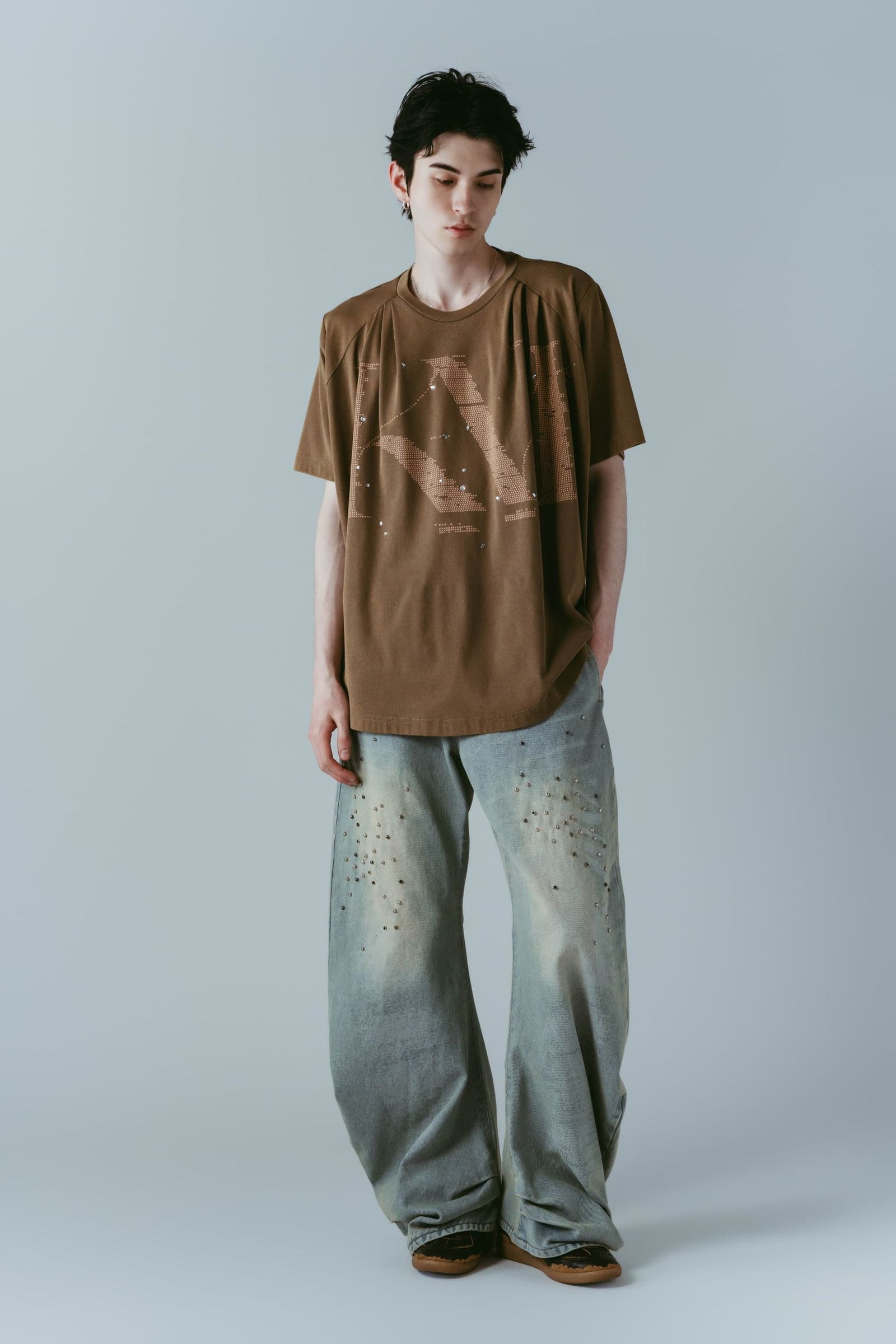 タック オーバーサイズTシャツ (ブラウン) tuck detail oversized tee(unisex) (Brown) /  26SS