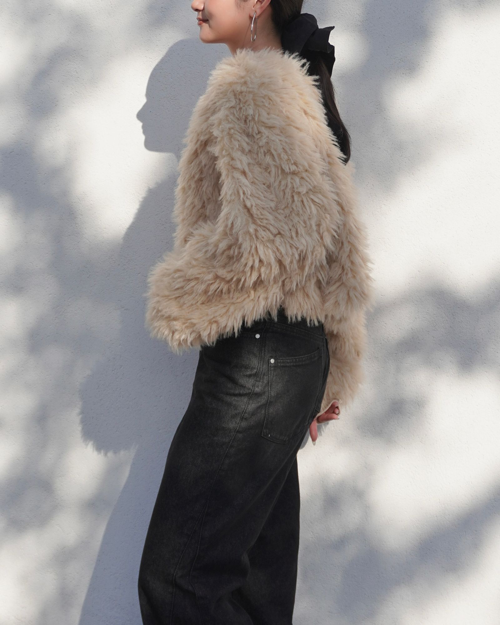 【25AW】2Way Fur×Knit Tops (クリーム) / 2ウェイファー×ニットトップス / エコファー / フェイクファー