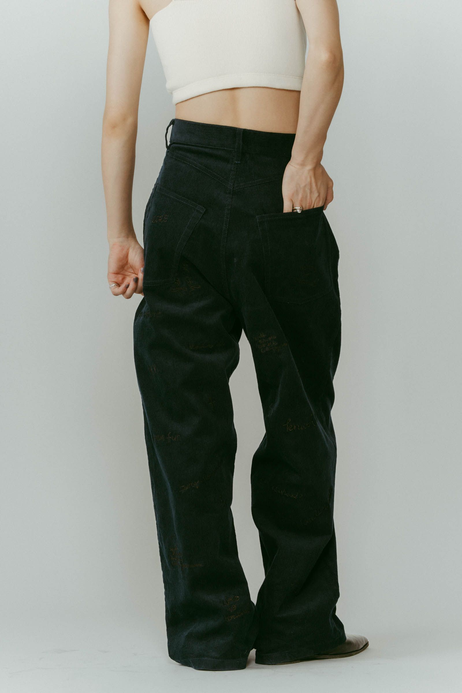 embroidered corduroy pants / レタリング刺繍 コーデュロイパンツ (ネイビー) / 25AW