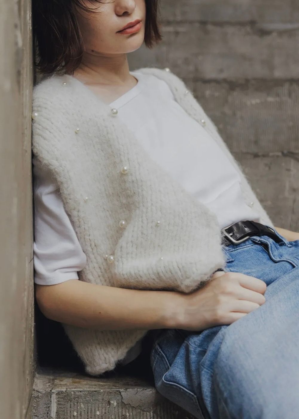 handmade random pearl knit vest / ランダムパール ニットベスト (シェル) / 25AW