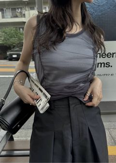 チュールリブタンク (スモーキーブルー) gather tulle layered rib tank (Smoky Blue) /  26SS