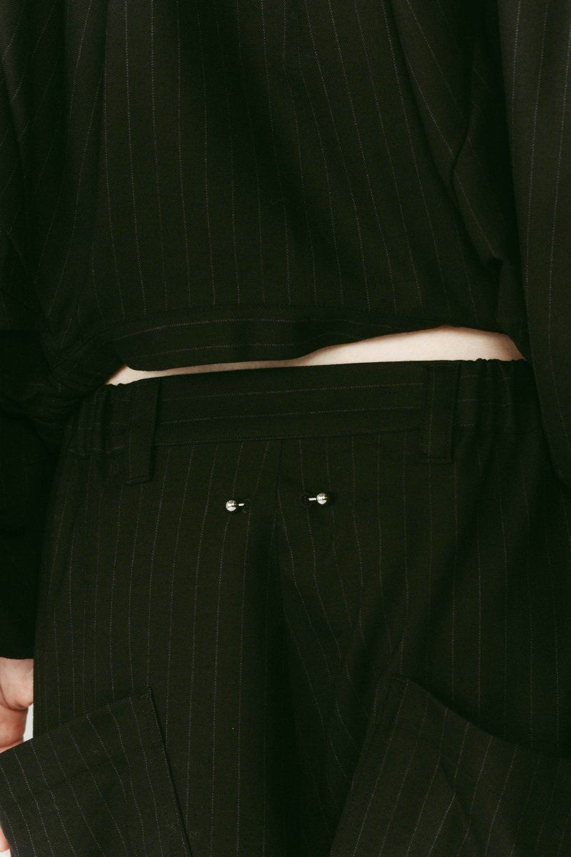 pierced drape pants(unisex) / ピアス ドレープ パンツ (ストライプブラック) / 25AW