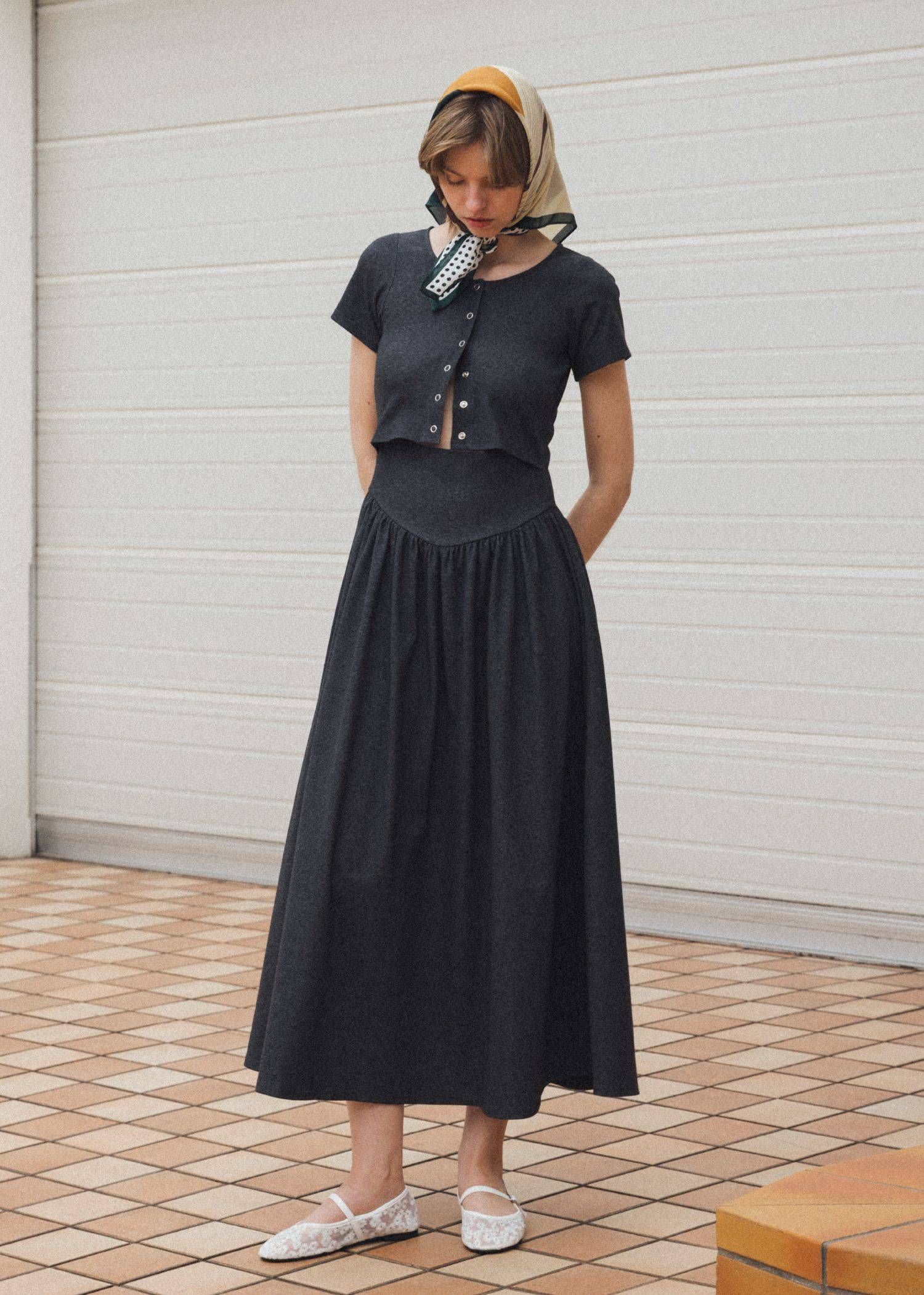 ヘルシーカット ワンピース (チャコール) healthy cut out waist snap button OP (charcoal) /  26SS