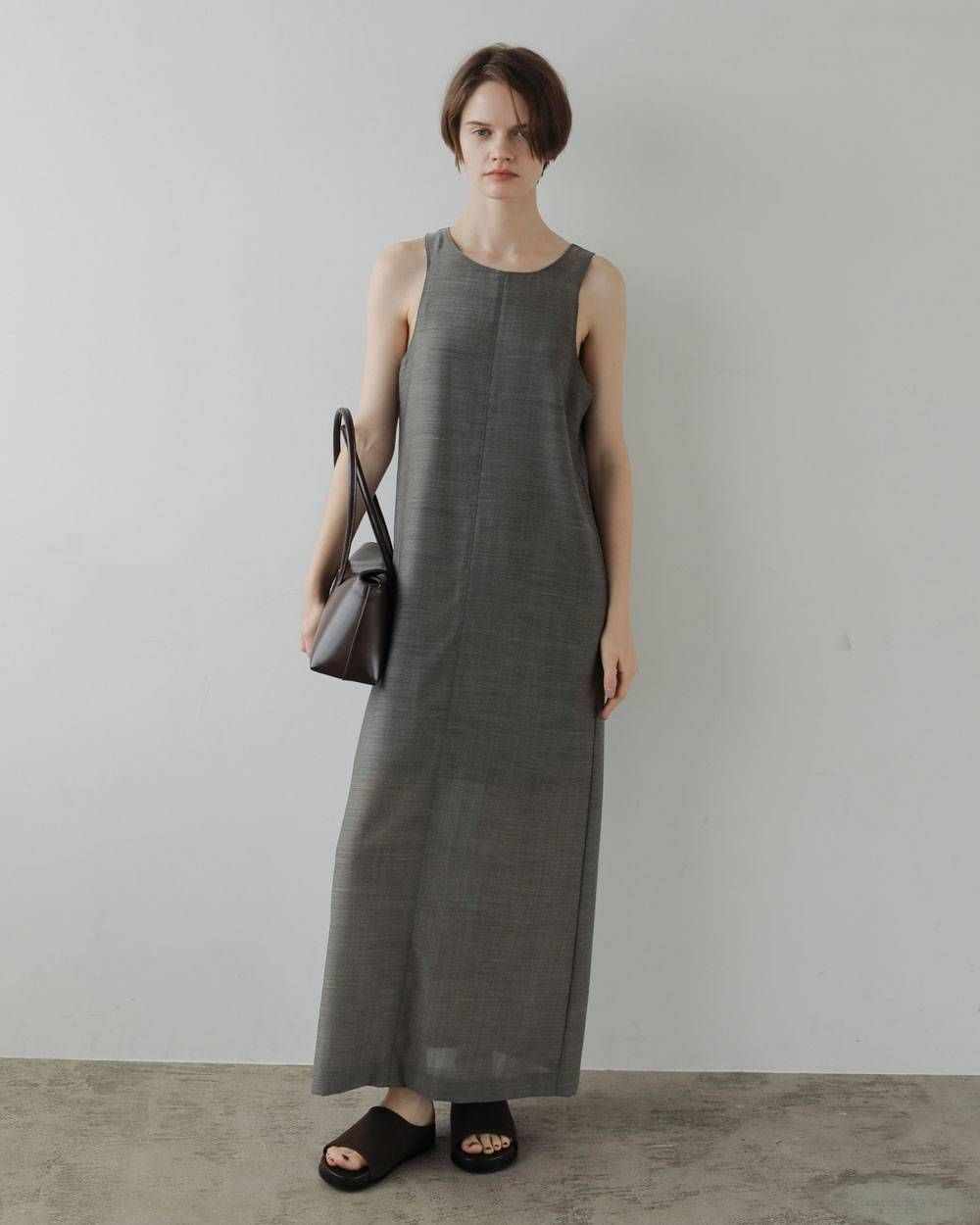 ウールシャンブレー ノースリーブワンピース (グレージュ) Woolchambray Sleeveless Onepiece (Graige) / 27SS