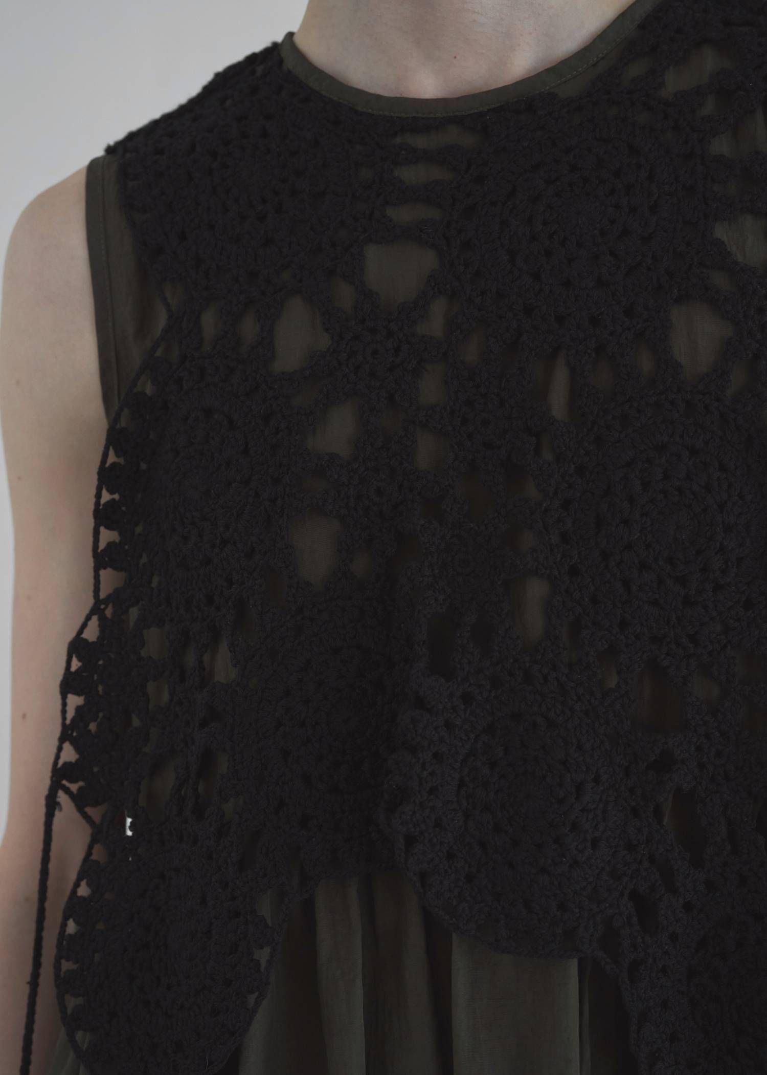 クロシェ ナイロンワンピース (カーキ) crochet knit layered nylon OP (Khaki) /  26SS