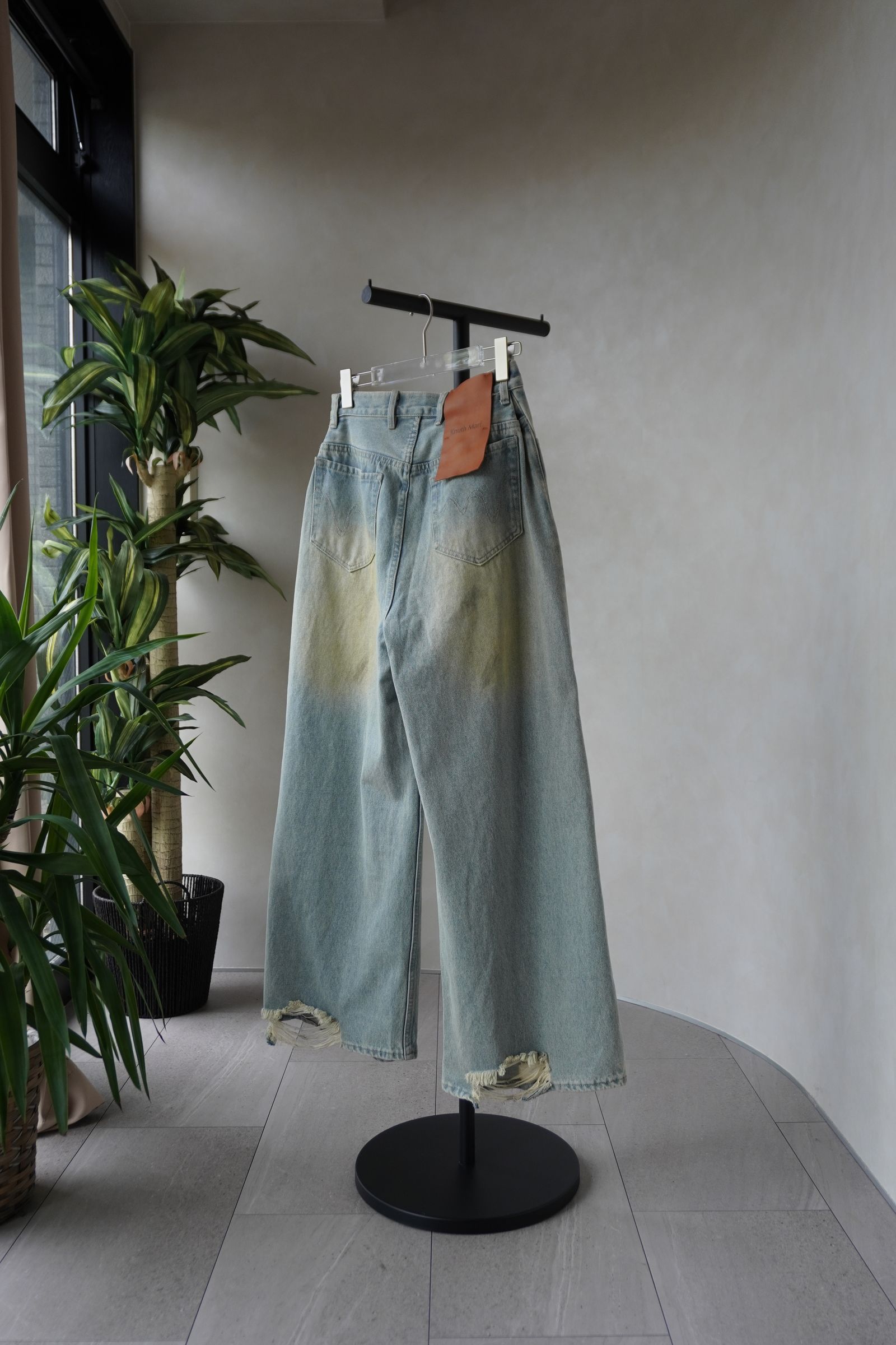 ダメージ デニムパンツ (サックスブルー) damage denim pants