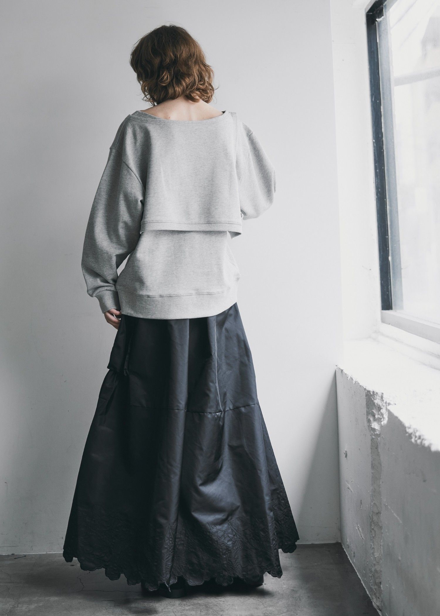 asymmetry 2 piece layered sweat / 2ピースレイヤードスウェット (グレー) / 25AW /