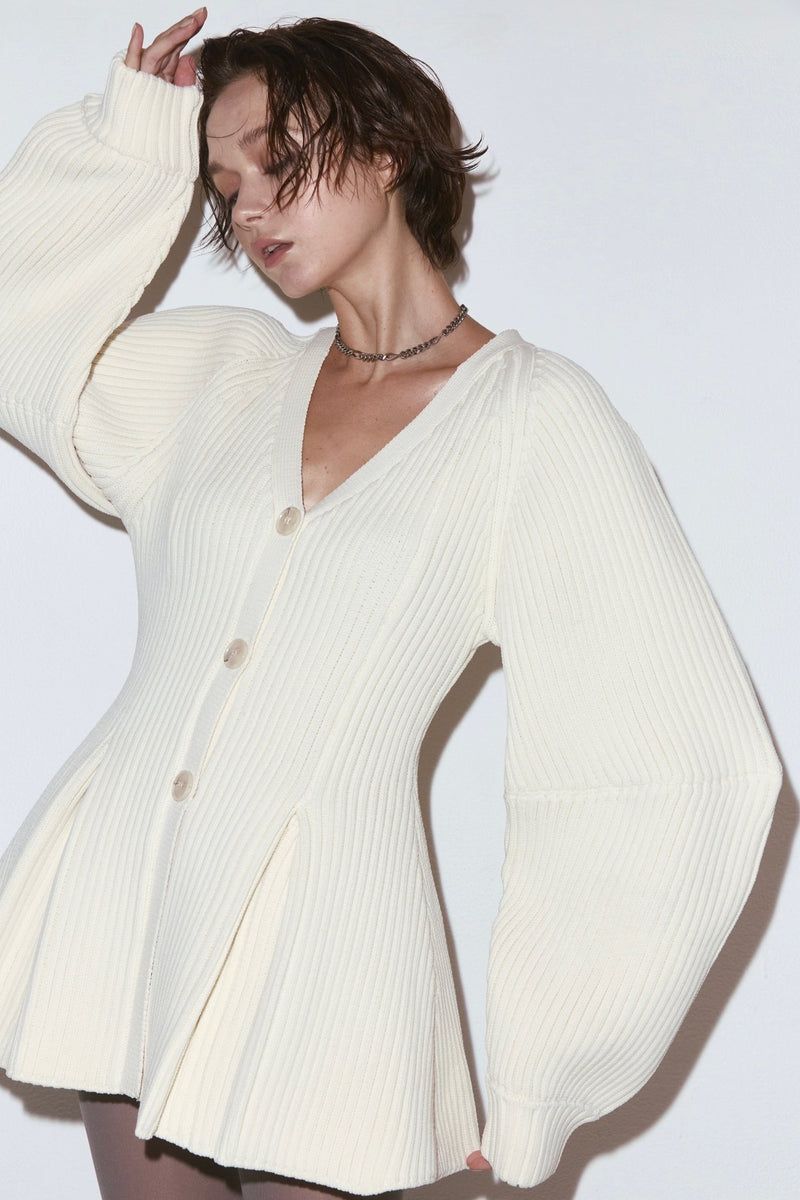 Contour knit cardigan / コントゥア ニットカーディガン (Ivory)
