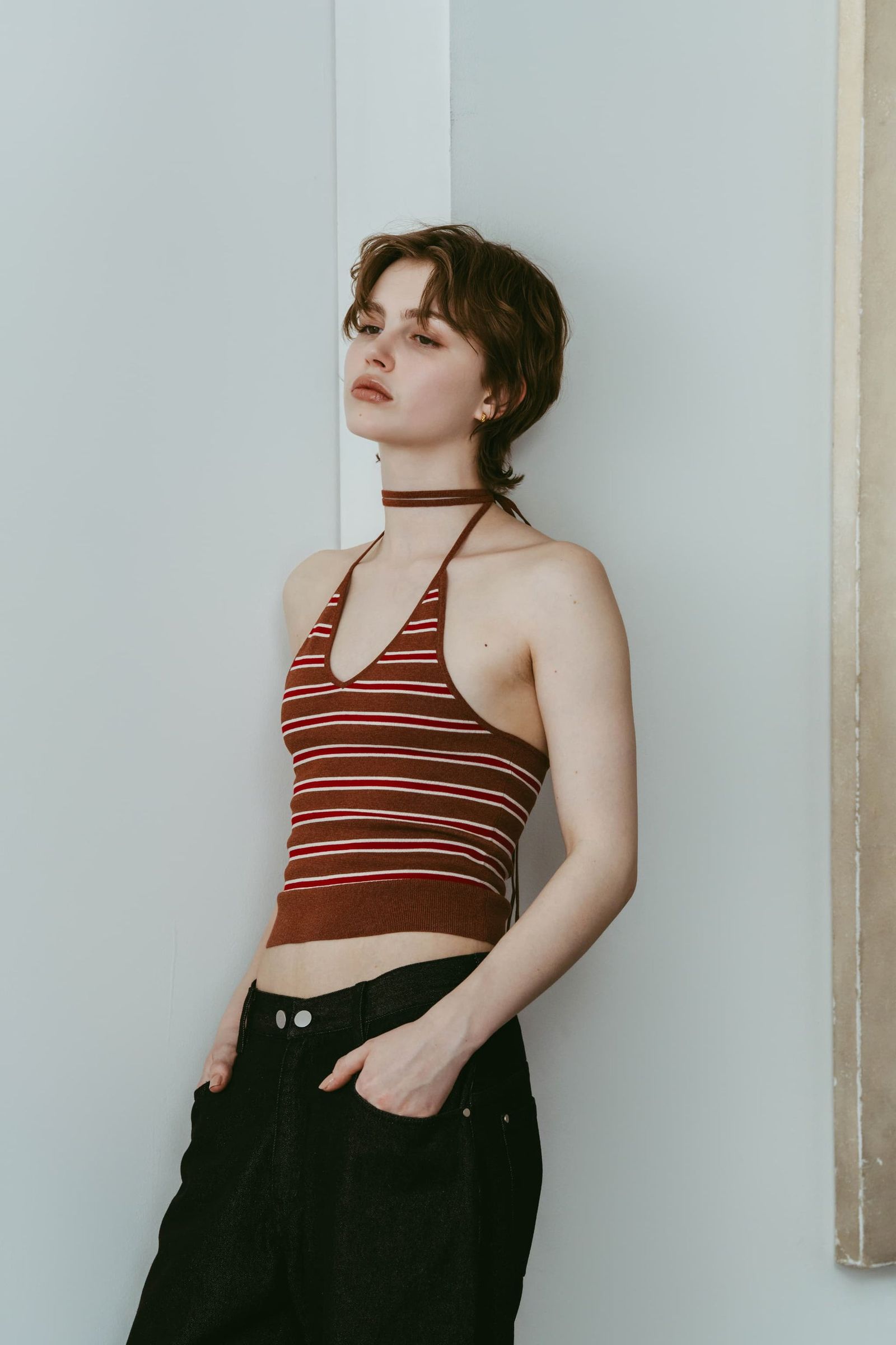 ニット ホルタービスチェ (ブラウン) knit halter bustier (Brown) /  26SS