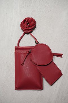 RECYCLING LEATHER MULTI MOBILE POUCH / リサイクルレザーマルチモバイルポーチ (レッド) スマホショルダー/コインケース・カードホルダー付き / 取り外し可能