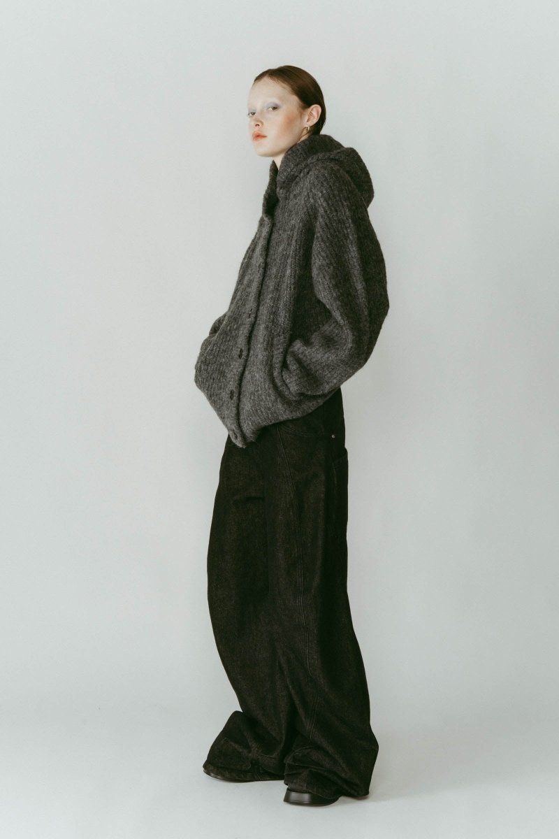 hooded cardigan knit / フーデッド カーディガンニット (グレー) / 25AW