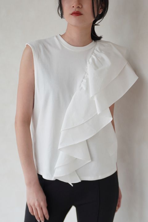 UNBALANCE RUFFLE TANK TOP / アンバランス ラッフル タンクトップ (ミルク)