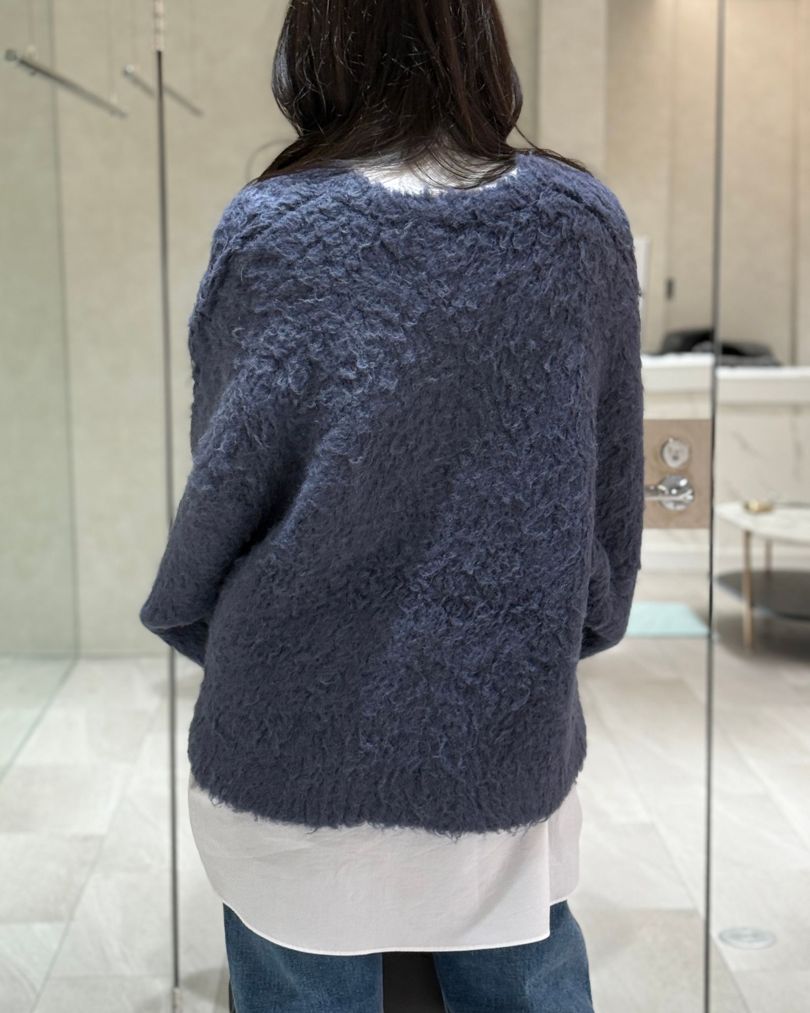 【25AW】Curl shaggy knit cardigan / カールシャギーニットカーディガン (ネイビー)