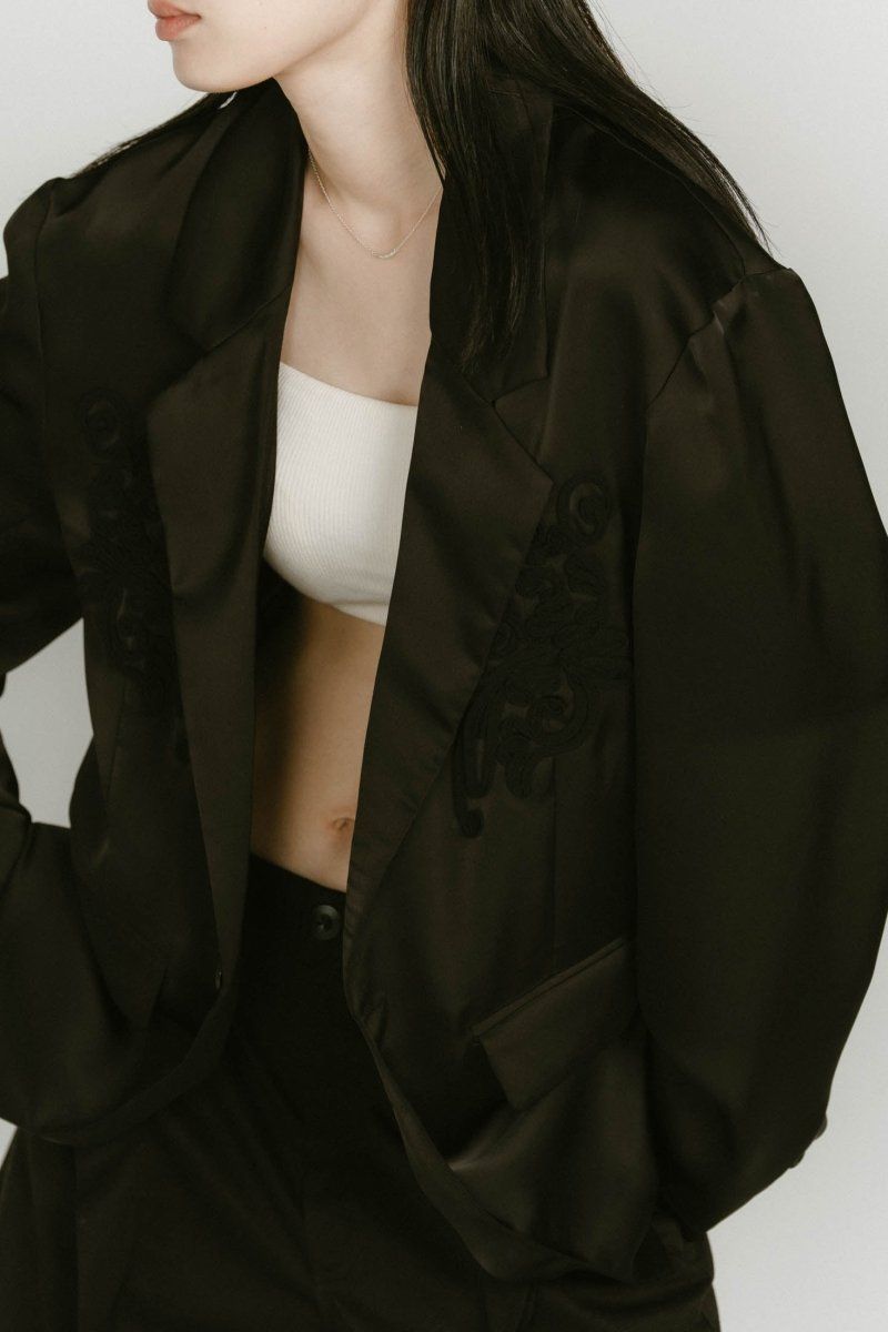 embroidered satin jacket / エンブロイド サテンジャケット (ブラック) / 25SS