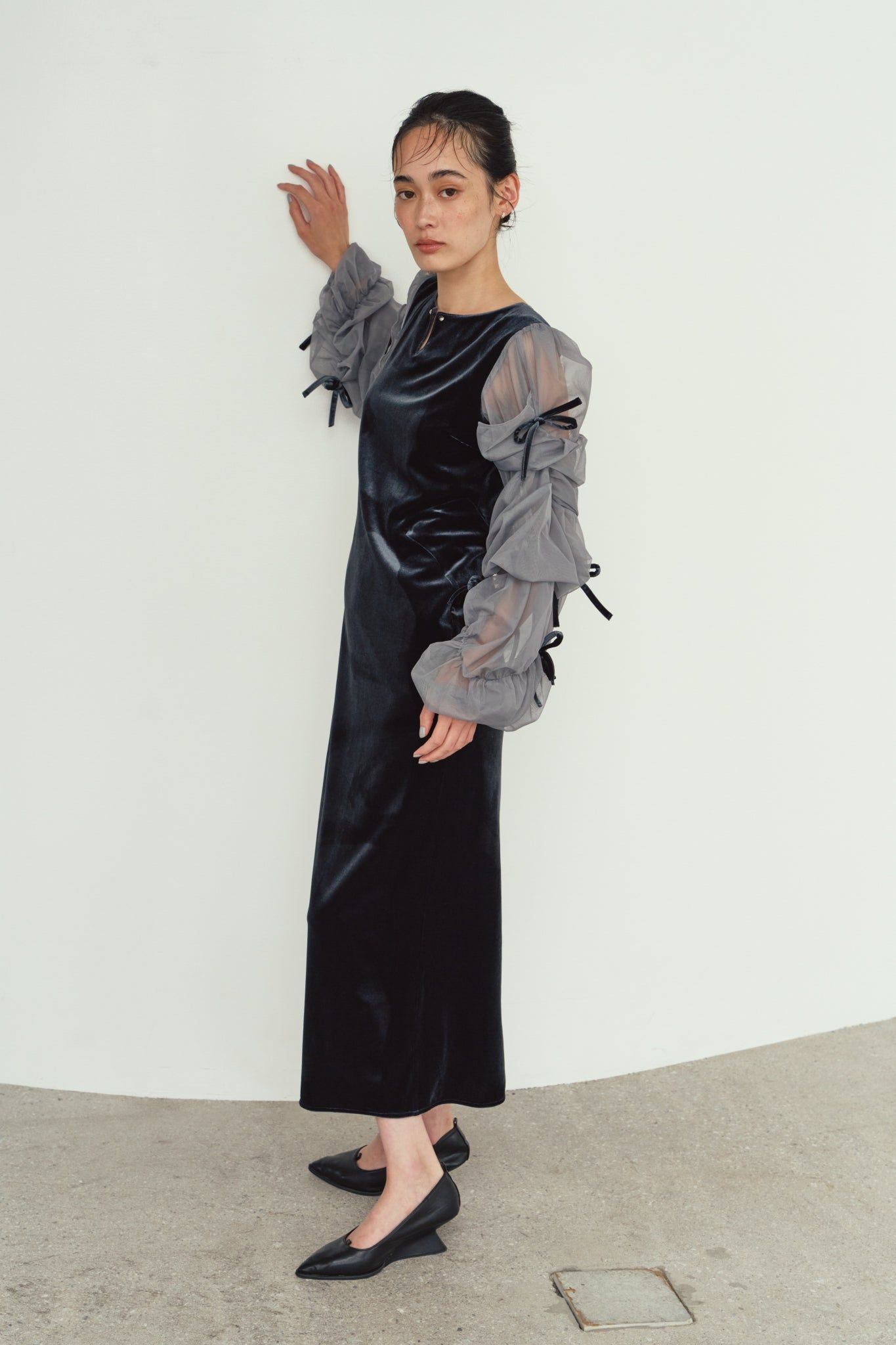 ドレープ チュールドレス (ブルーグレー) draped tulle dress (Bluegray) / 26AW