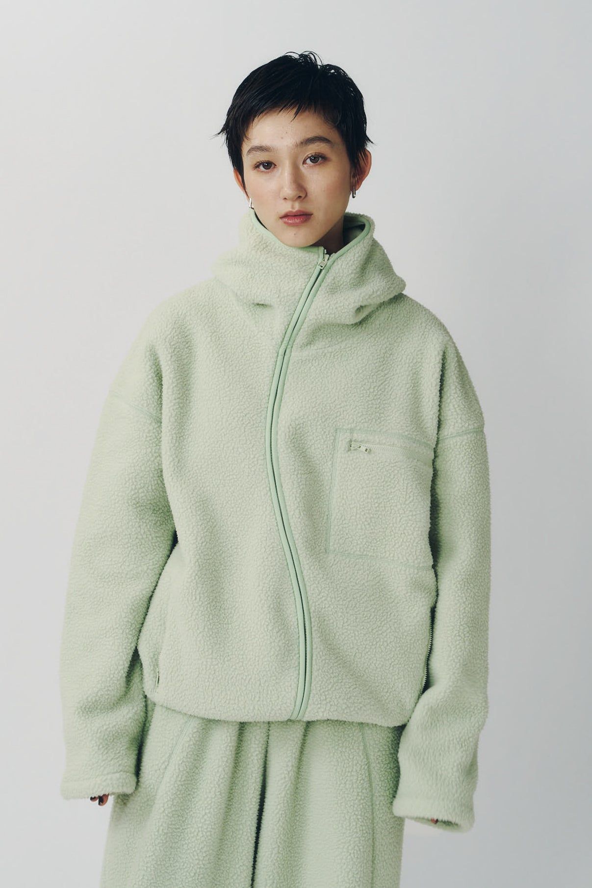 カーブジップ ボアフーディ (ミント) curved zip boa hoodie(unisex) (Mint) / 26AW