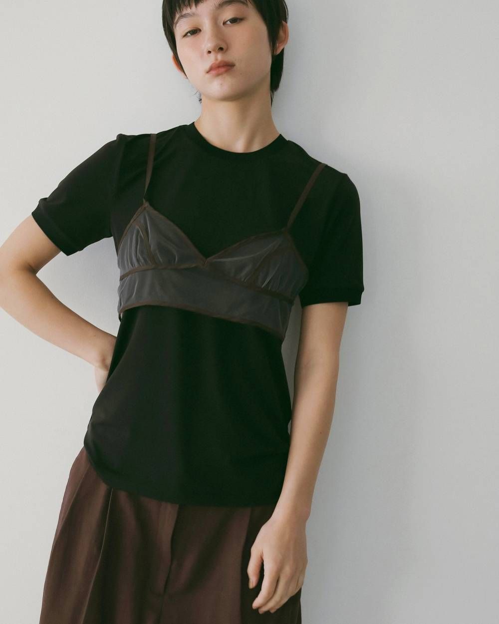 バイカラー チュールブラトップビスチェ (チャコールグレー) Bicolor Tulle Bratop (Cgray) /  26SS