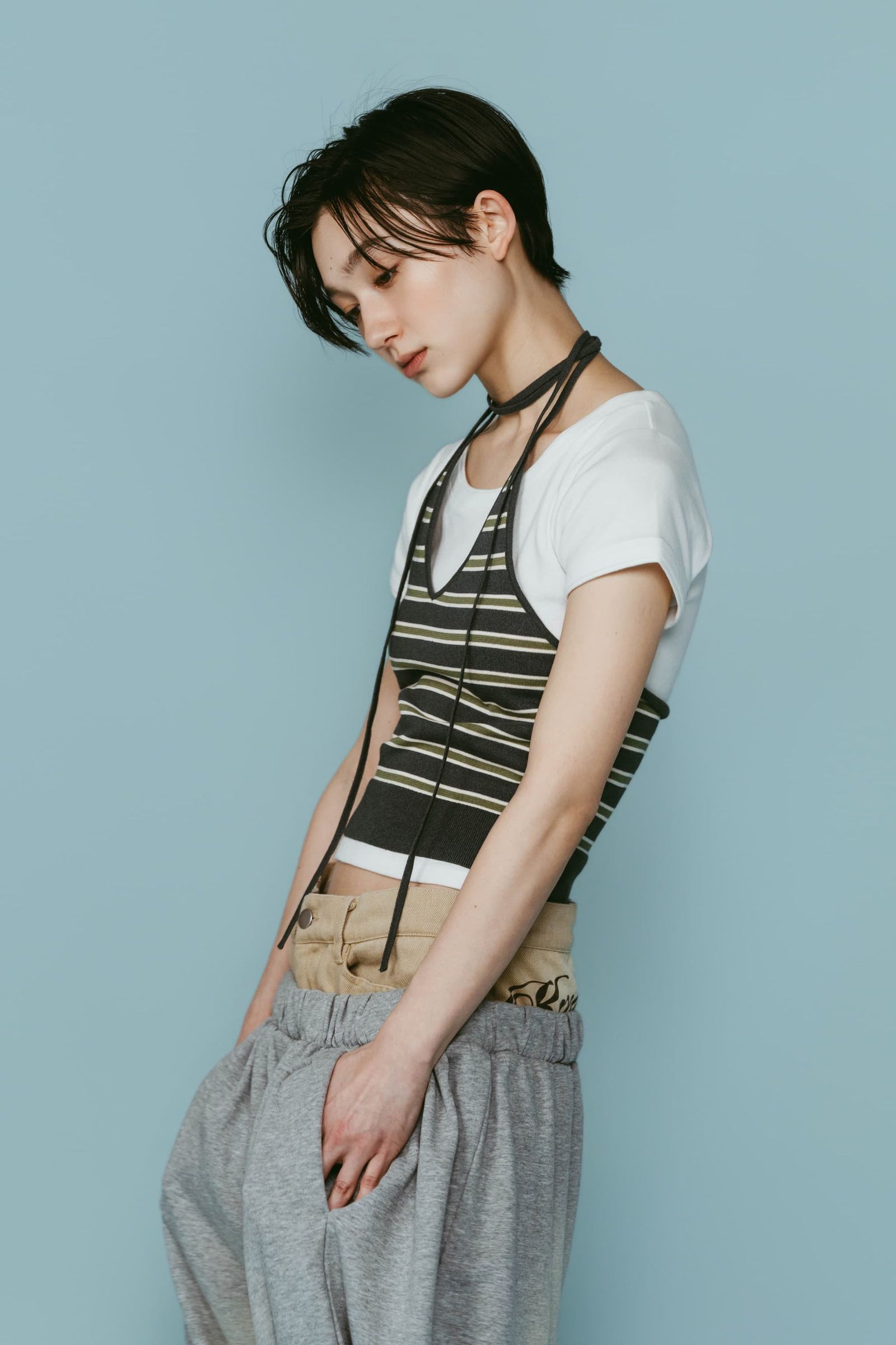 ニット ホルタービスチェ (グリーン) knit halter bustier (Green) /  26SS