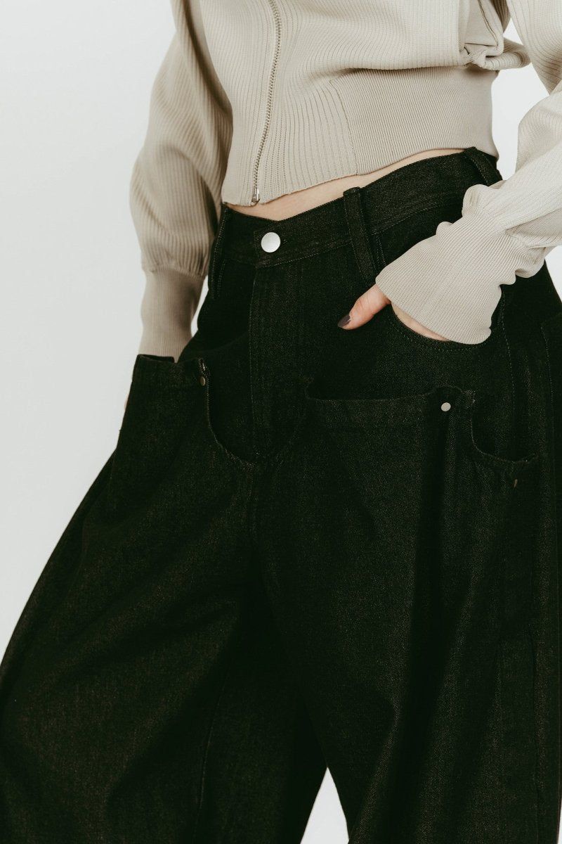 cling drape denim pants(unisex) (Black) / ドレープデニムパンツ (ブラック) / 26SS