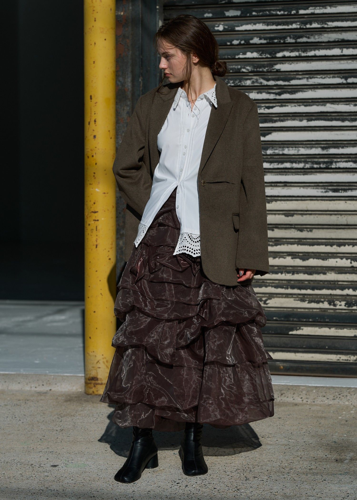 organdy random tiered pattern SK / オーガンジー ティアードスカート (ブラウン) / 25AW /