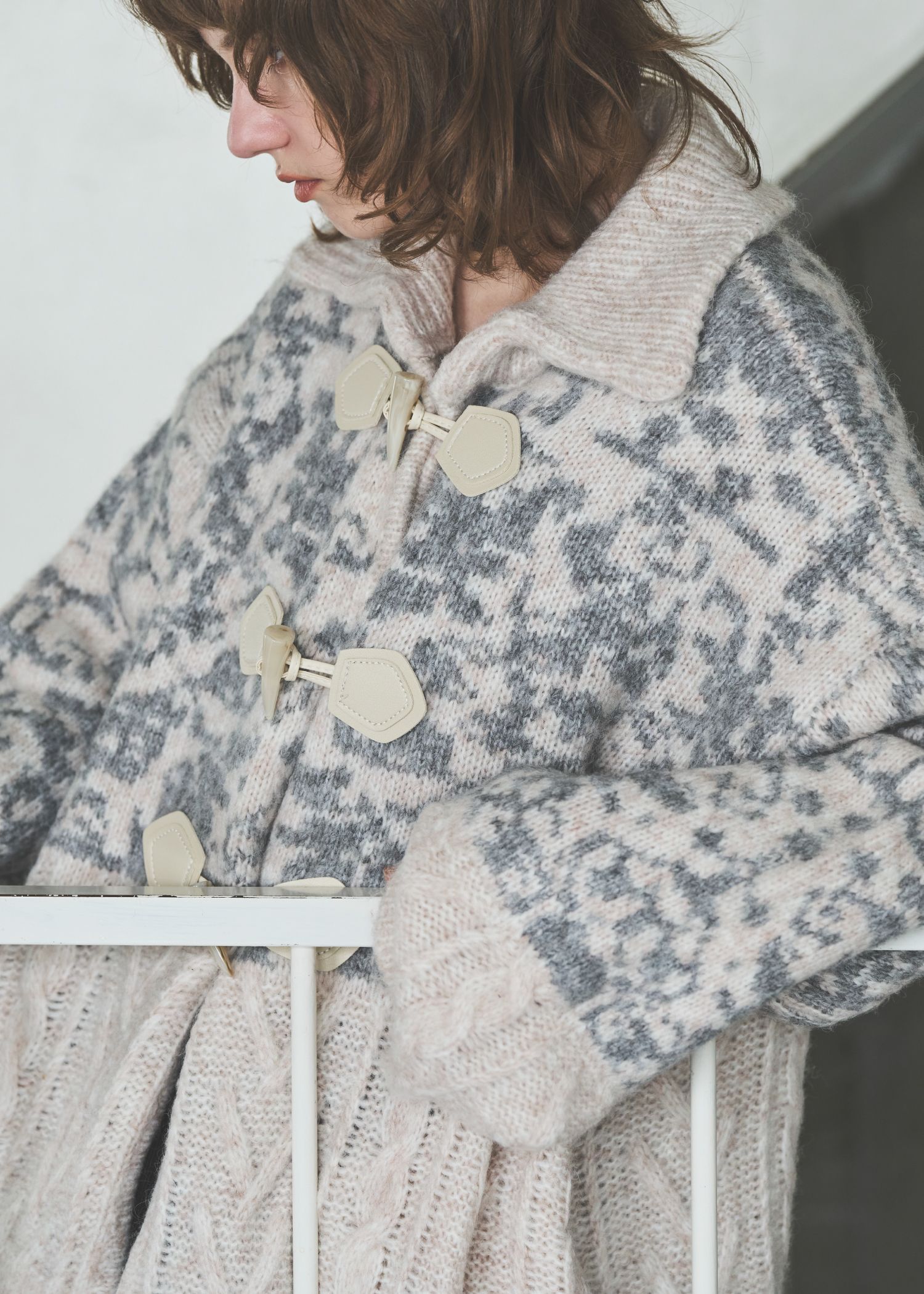 jacquard & cable placement toggle knit / ジャガード ケーブルトグルニット (ミックス) / 25AW /