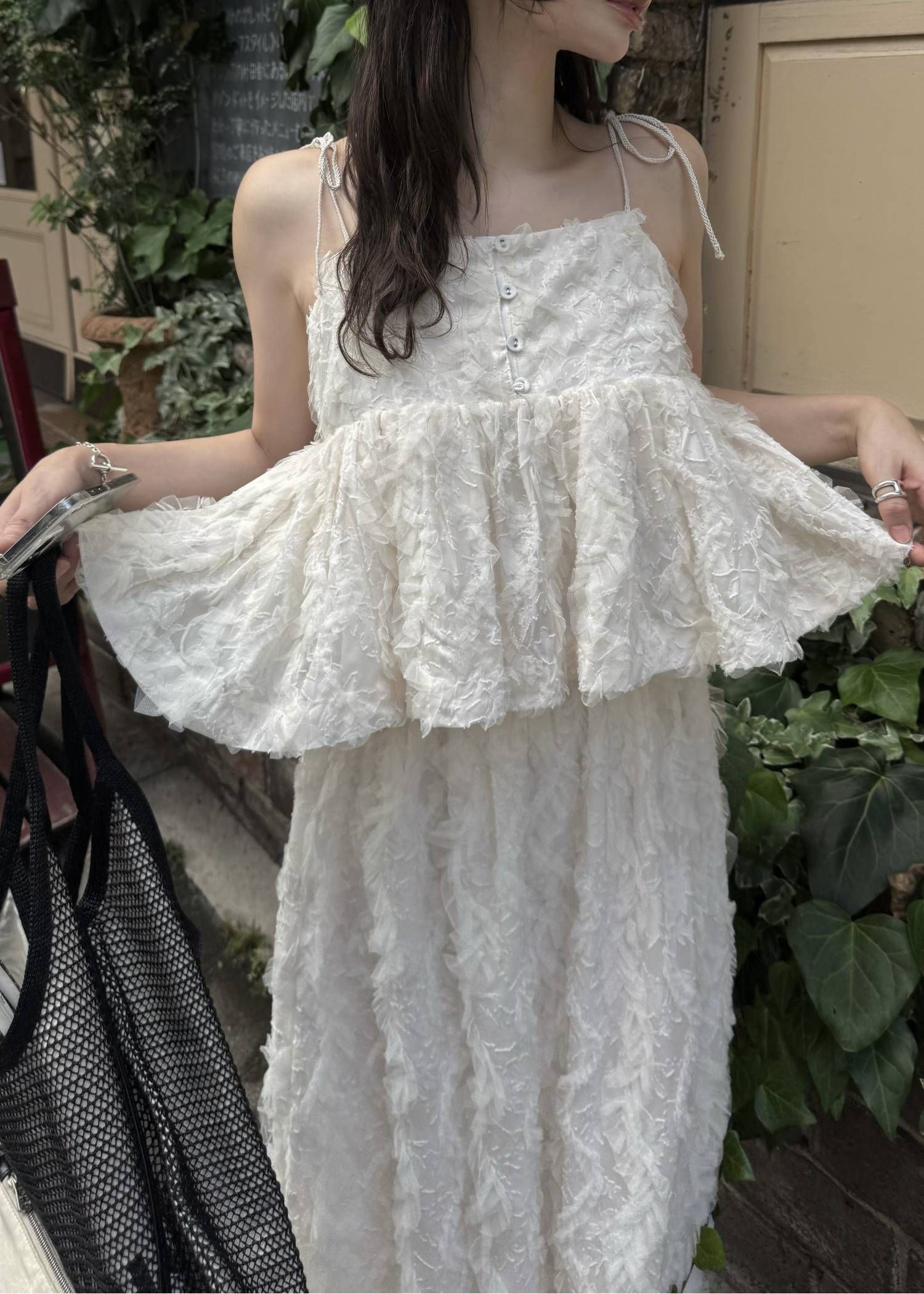 カットジャガード キャミソール (シェル) cut jacquard tulle gather camisole (Shell) /  26SS
