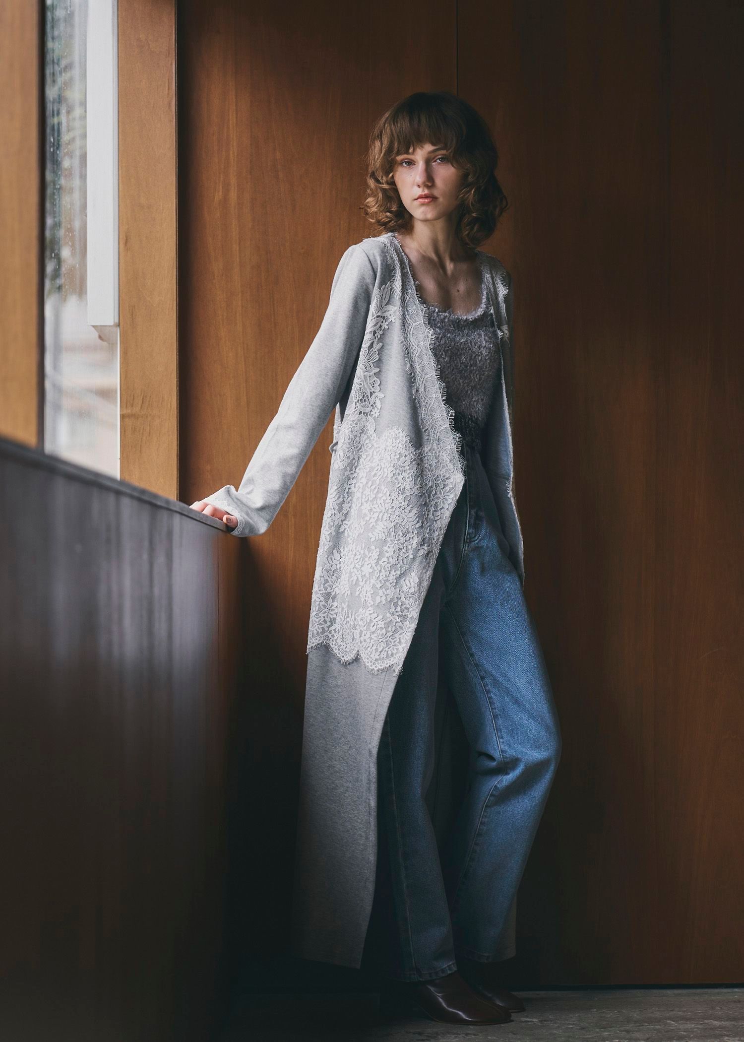 cachecoeur multi lace sweat OP / マルチレース スウェットワンピース (グレー) / 25AW