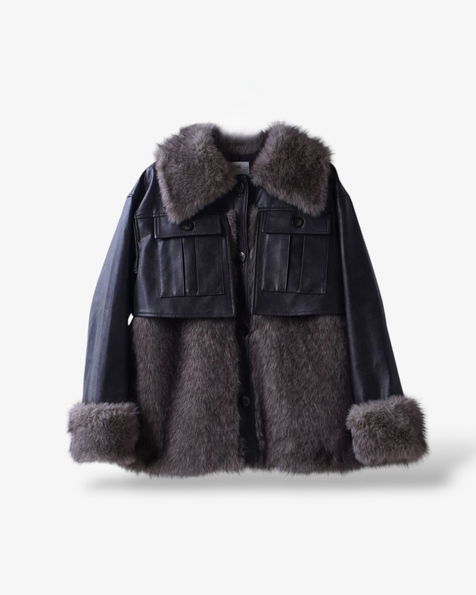 【25AW】Leather Docking Fur Jacket (ブラック) / レザードッキングファージャケット / エコファー / フェイクファー
