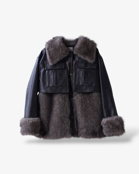 【25AW】Leather Docking Fur Jacket (ブラック) / レザードッキングファージャケット / エコファー / フェイクファー