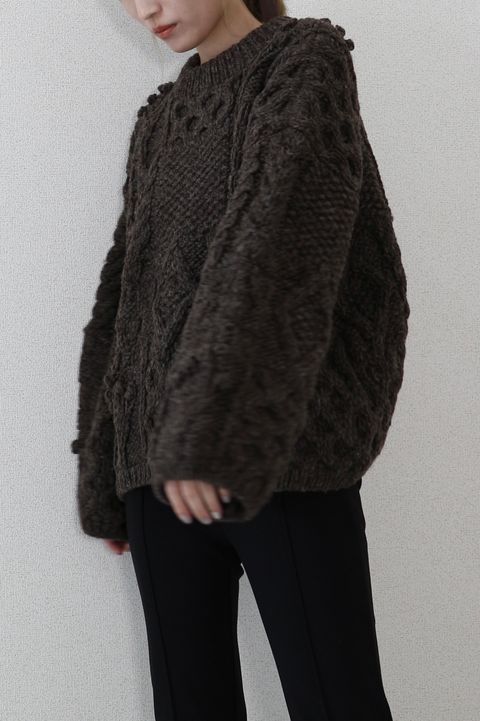 PATCHWORK LIKE HAND KNIT TOPS / パッチワークライクハンドニットトップス (ブラウン)