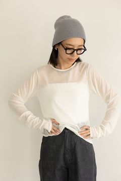 ギャザースリーブシアートップス (アイボリー)