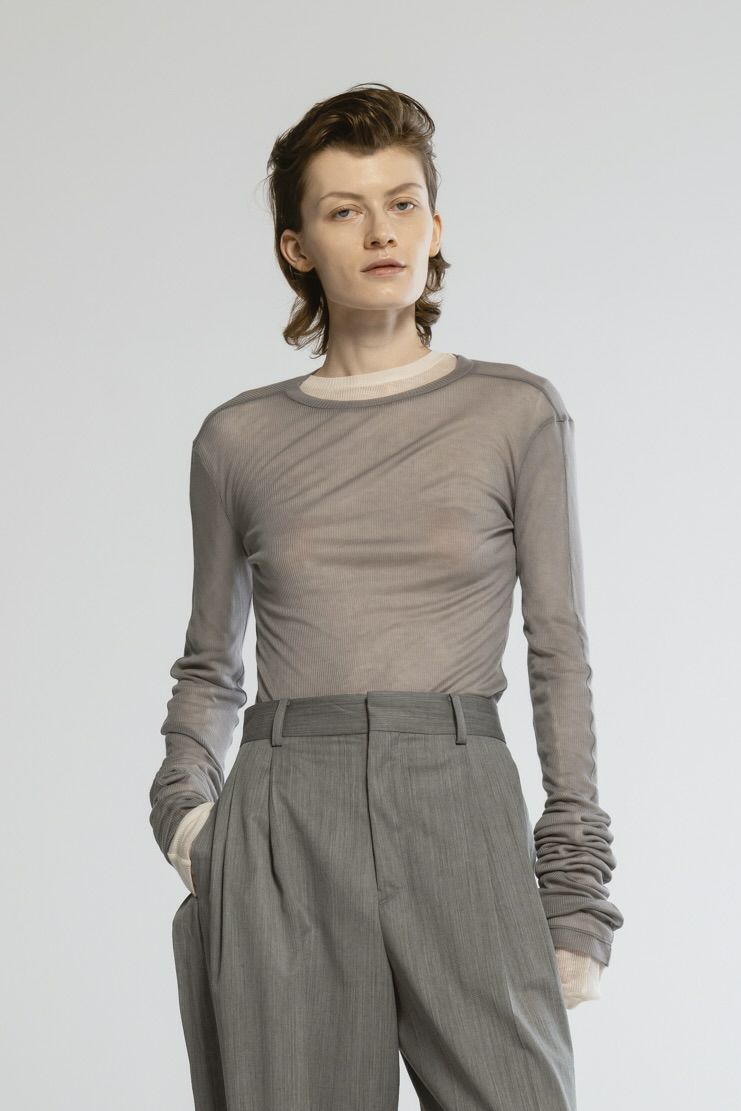 【25SS】TENCEL CASHMERE RIB LONG SLEEVE T-SHIRT / テンセルカシミヤリブロンT (チャコールグレー)