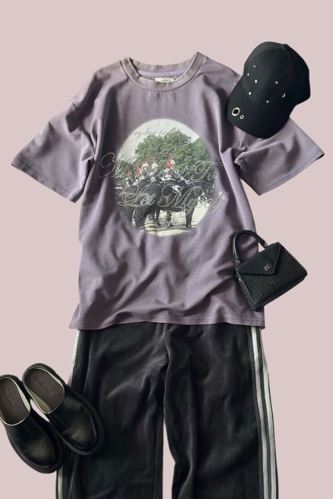 ラインストーングラフィックTシャツ (パープル) rhinestone graphic tee(unisex) (Purple) /  26SS