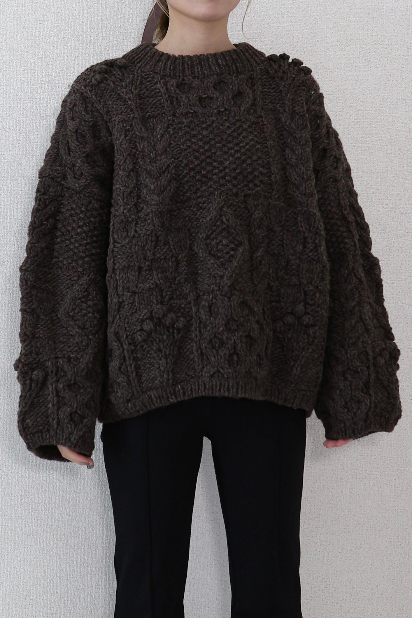 PATCHWORK LIKE HAND KNIT TOPS / パッチワークライクハンドニットトップス (ブラウン)