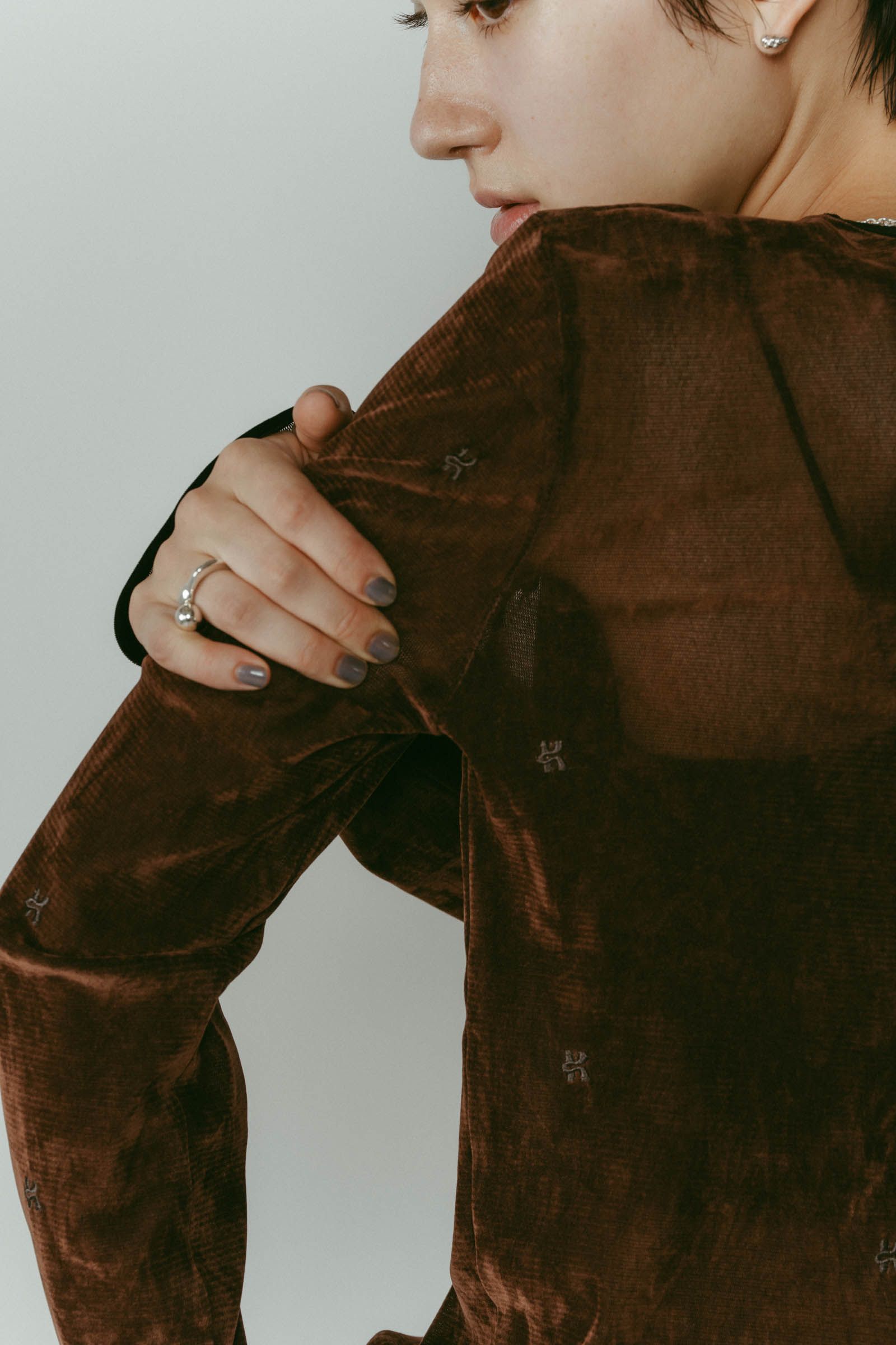 2way sheer velours tops / 2ウェイ シアートップス (ブラウン) / 25AW