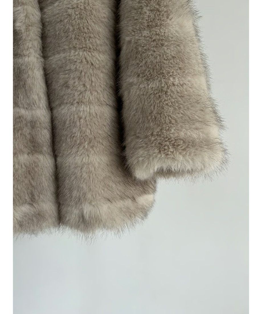 【25AW】Border Fur Coat (グレージュ) / ボーダーファーコート / エコファー / フェイクファー